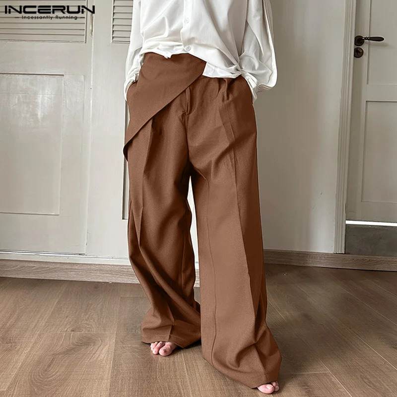 INCERUN Korean Style Pantalons Mens Pleated Wide Leg Long Pants Casual Fashionable Male Solid All-match Trousers S-5XL 240807