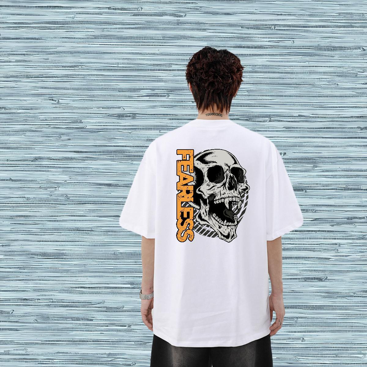 2024 DIY T shirt skull Tees 230g 100% Cotton Hip Hop Street Loose Cartoon Print Short Sleeve O-Neck Men Clothes T-Shirt