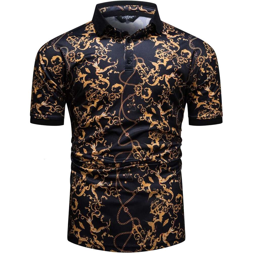 Fashion Mens Polo Shirts Short Sleeve Baroque Chain Print Casual Wicking Golf Flower T-Shirt Polos shirts tshirt Casual tops summer clothes Short slee