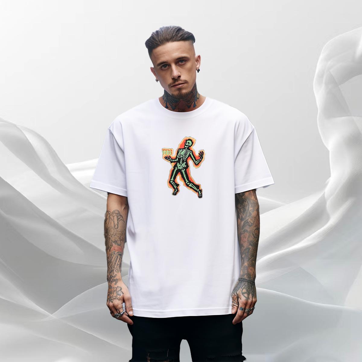 Classic Men T Shirts skull Top Tees 230g Cotton Hip Hop Street Loose Fit Black White Short Sleeve O-Neck Men Tops Tees
