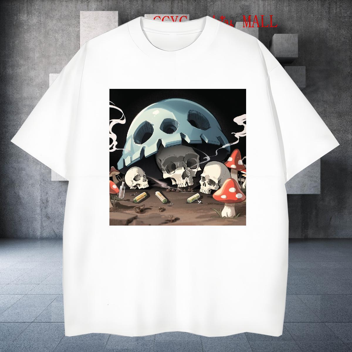 New Designer T-Shirts for Men skull Tees 100% Cotton 230g Casual Beach Brand White Plus Size Round Neck Short Sleeve Men Tshirts