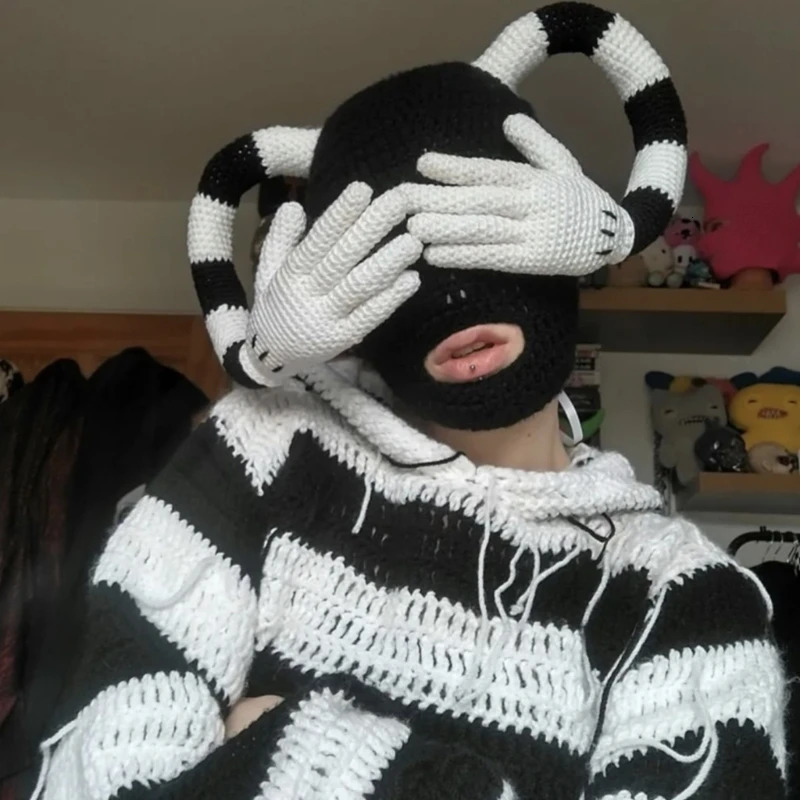 Handwoven Cosplay Party Hat Knit Balaclava Cap Teens MaskHat Windproof Headwear240723