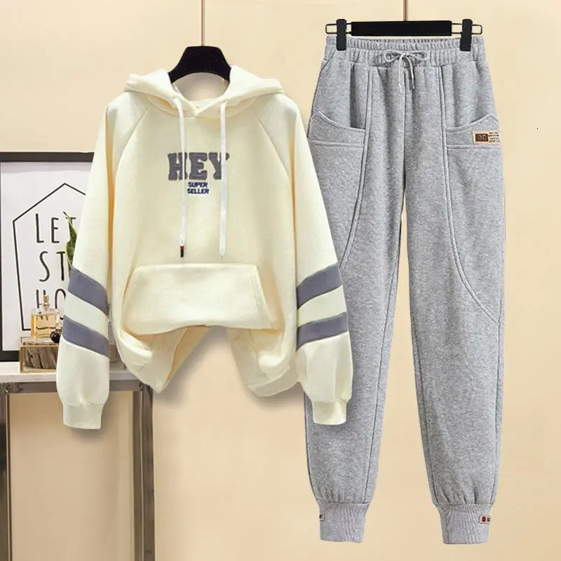 Summer Contrast Stitched Letter Printed Hoodieloose Casual Work Clothes Trousers Two-piece Set Womens Sports Running Suit 240807