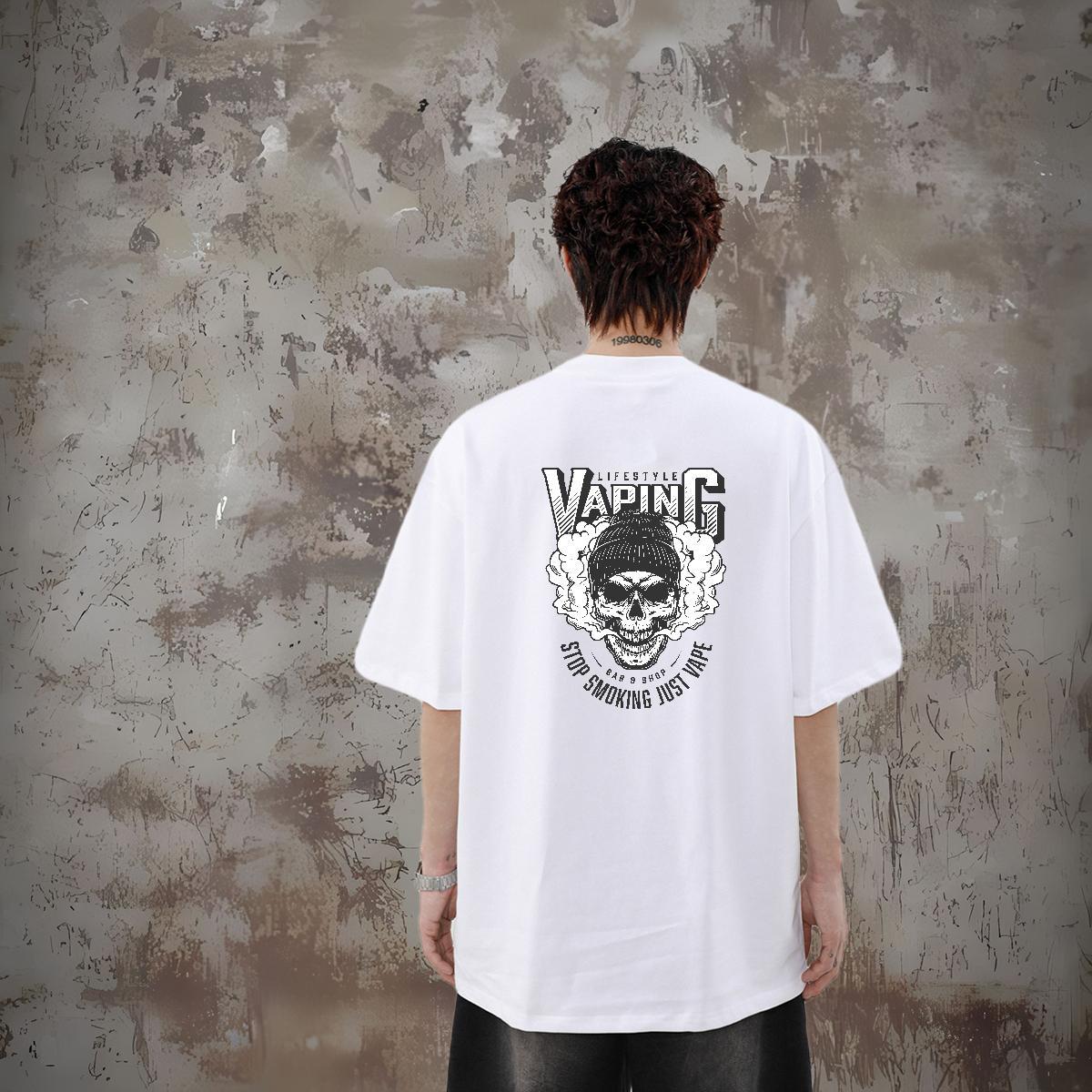 2024 New Man T Shirts skull Tops 230g Cotton Casual Loose Fit DIY Printed Short Sleeve O-Neck Tshirt for Man Woman