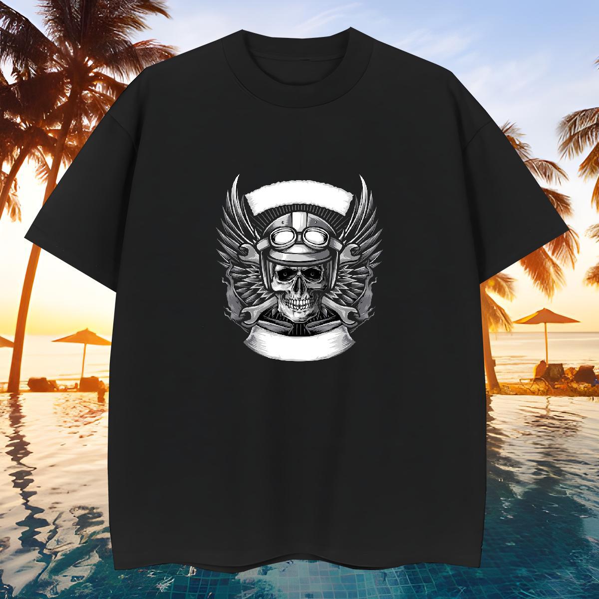 Fashion Design Men T Shirts skull Tshirts 230g 100% Cotton Sport Comfortable DIY Printed Breathable Crew Neck Mens Tshirts
