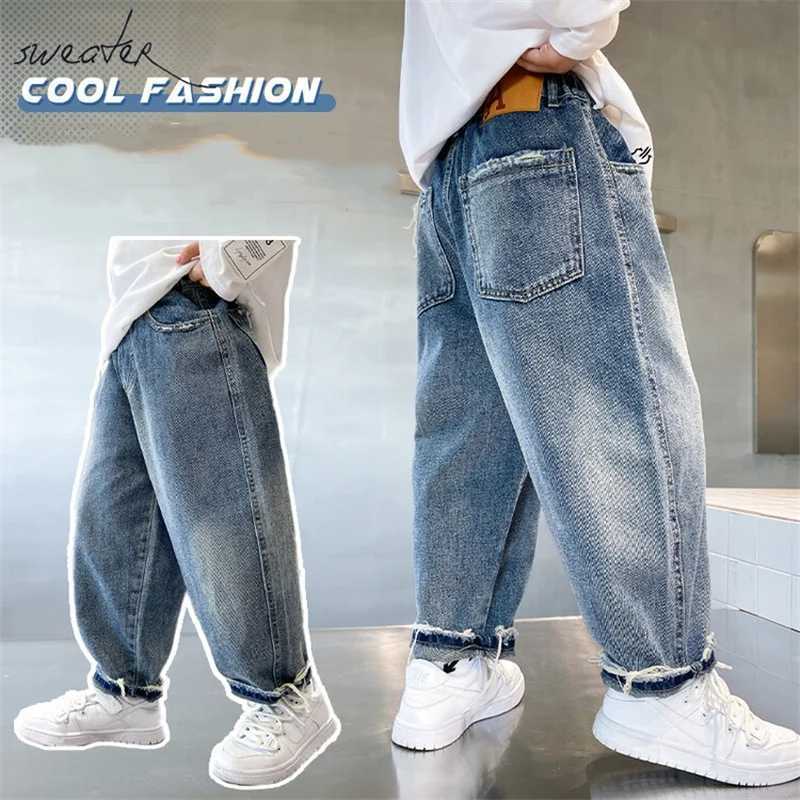 Jeans Boys Jean Pants Long Trousers Cotton 2024 Blue Spring Autumn Babys Kids Pants Teenagers Outwear Childrens Clothing