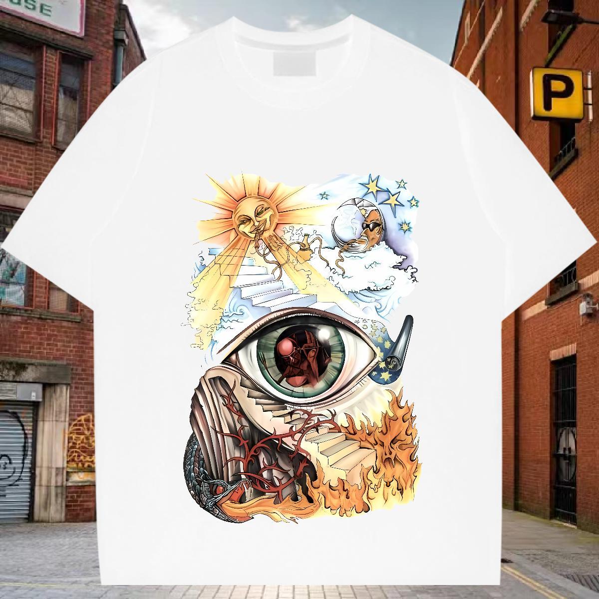 Fashion T-Shirts fire Tops Shirt 100% Cotton 230g Casual Daily Wear Wholesale Plus Size Cartoon Short Sleeve O-Neck Men Tops Tees