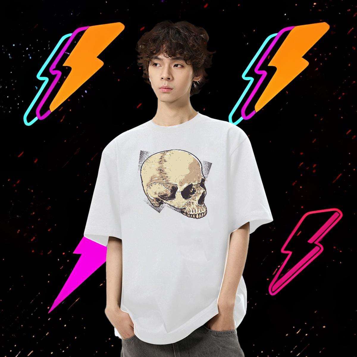 2024 DIY Man T Shirts skull Clothings 230g Cotton Street Designer White Plus Size Short Sleeve O-Neck Tshirt for Man Woman