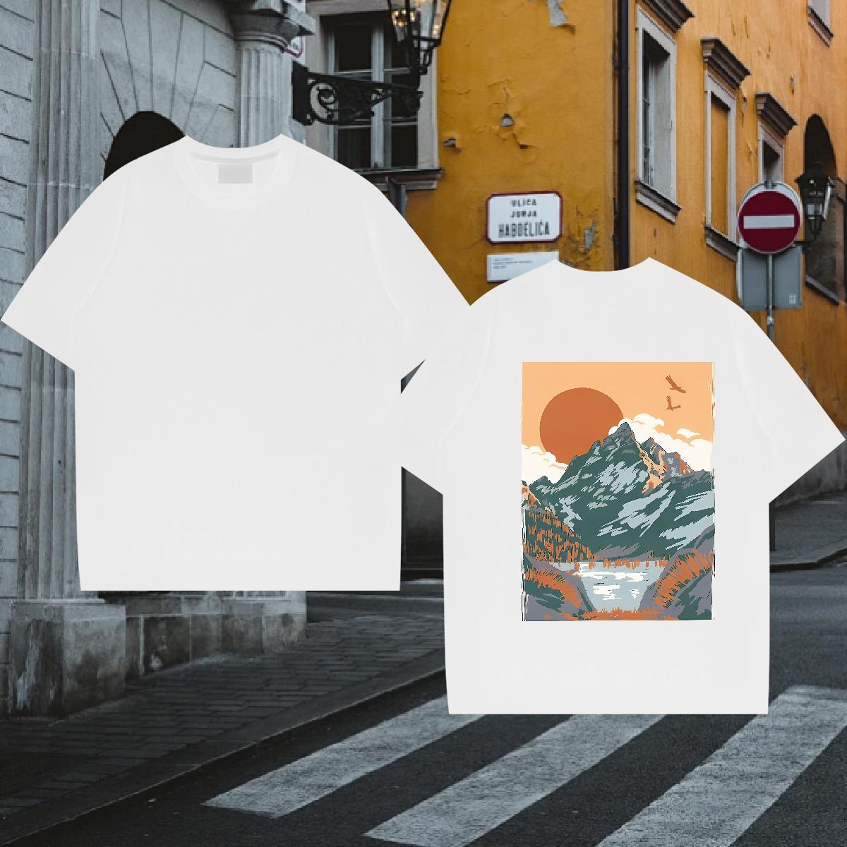 2024 DIY Man T Shirts mountains Tops Tees 230g 100% Cotton Casual Daily Wear High Quality Customized Print Pure Cotton Couples T Shirts