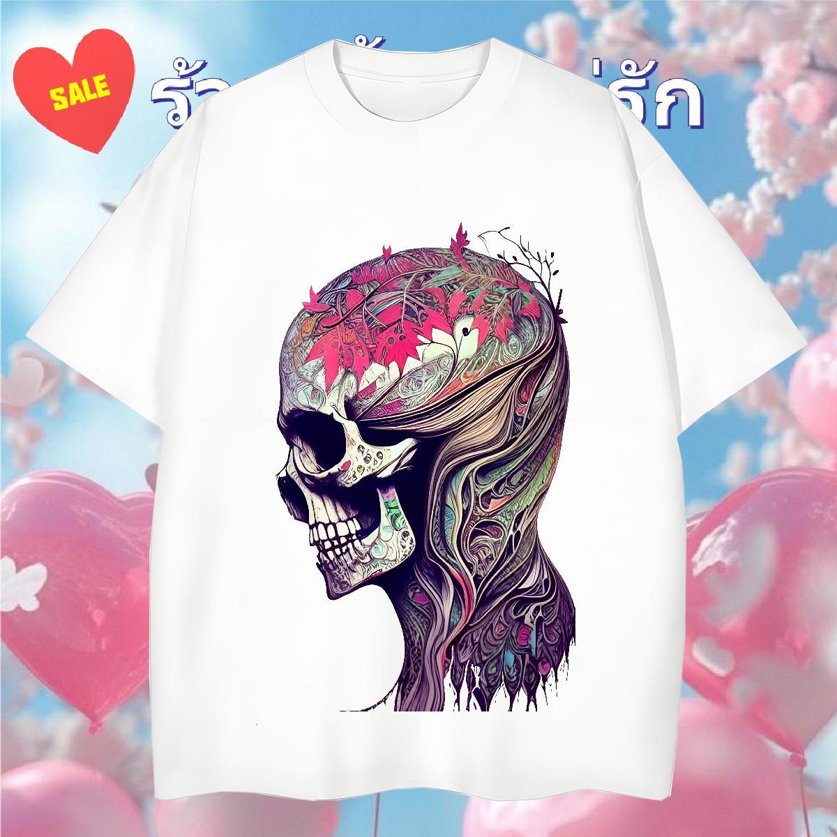 Fashion Designer T shirt skull Tee Shirt 230g 100% Cotton Casual Comfortable Cartoon Print Breathable Crew Neck Men Tees
