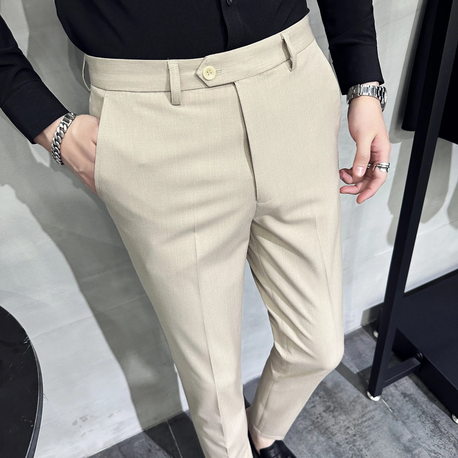 40 42 Summer Ankle Length Business Dress Pants Men Casual Office Social Suit Pant Wedding Party Streetwear Trousers Clothing 240806