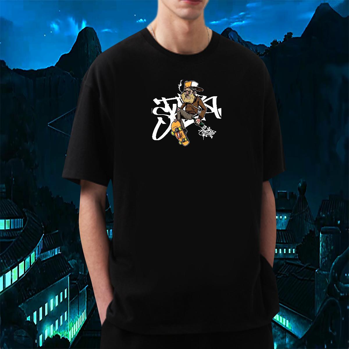 Brand Man T Shirts person Wear 100% Cotton 230g Daily Wear Loose Cartoon Printing L-4XL Pure Cotton Men Clothes T-Shirt