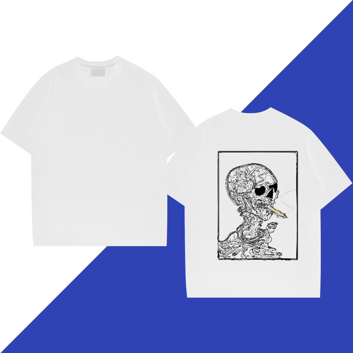 2024 Summer Man T Shirts skull Wear 230g Pure Cotton Casual Daily Wear Loose Fit Customized Print Short Sleeve Soft Men Tees