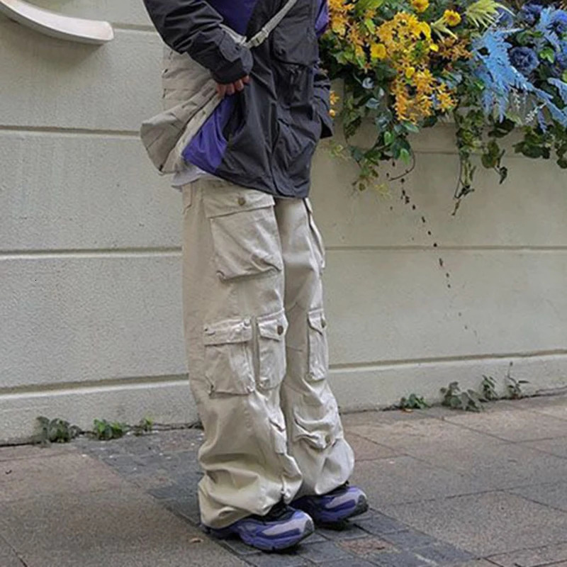 Fewq Y2k Mens Cargo Pants Multi Pocket Hip Hop Top Street Hunting Style Trouser Summer 24A562 w240824