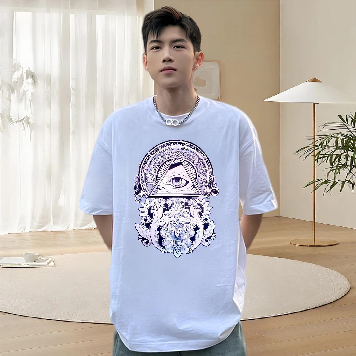 Classic T-Shirts for Men eye of the devil Tees 230g Pure Cotton Daily Outfit Cool Anime Print O Neck Short Sleeves Tshirt for Man Woman