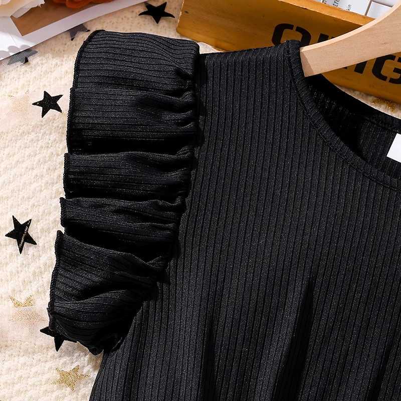 Childrens casual womens summer new style childrens fashion printed sleeveless black A-line elegant dress 7-14YW240720