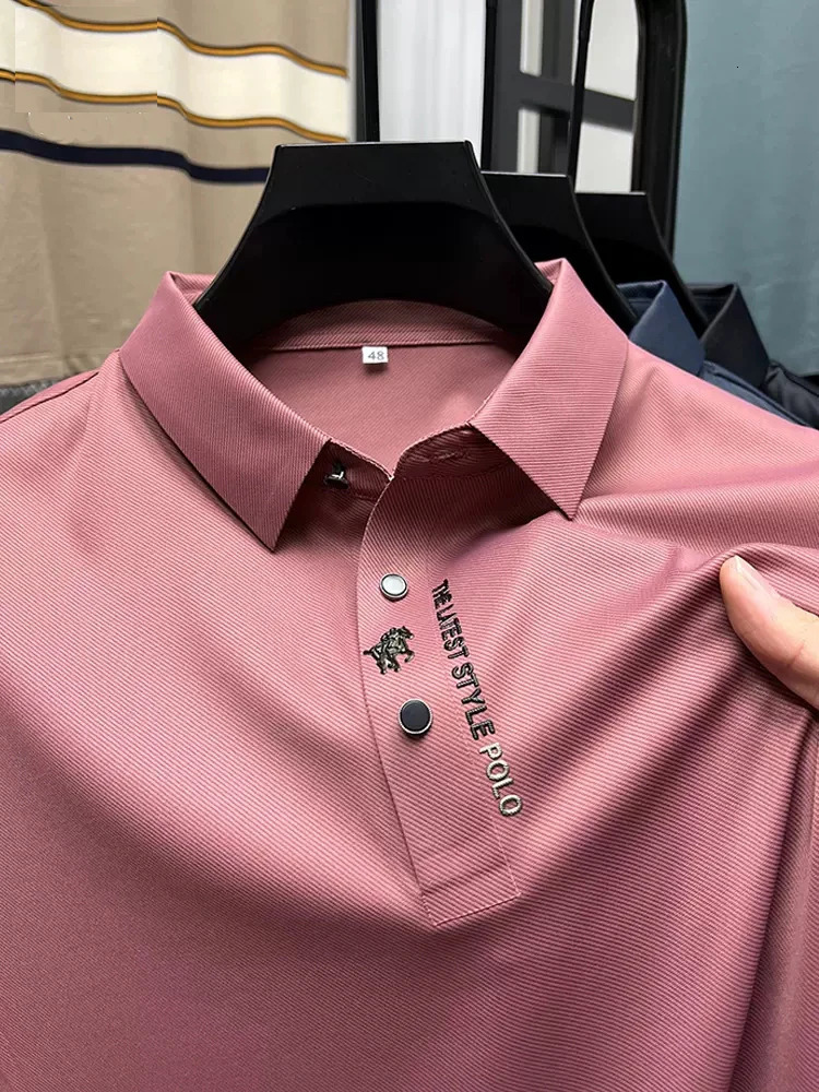 High-End Spring Summer Business High Quality Short Sleeve Polo Shirt Long sleeved Men Fashion Casual No Trace Printing 240806