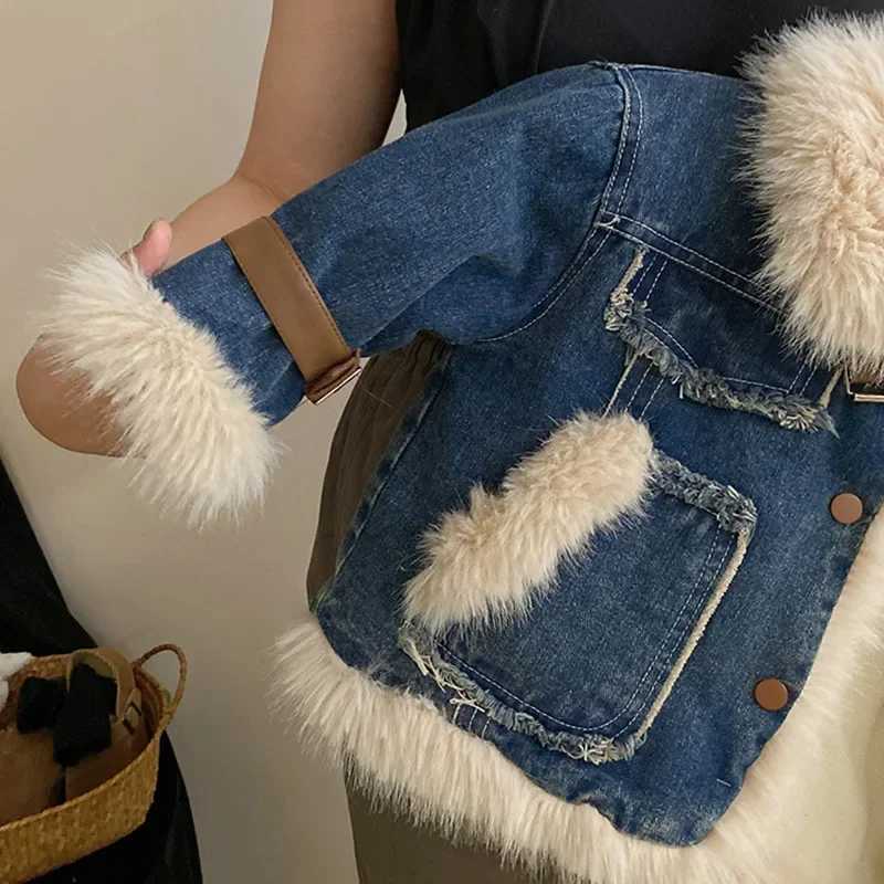 Parkas Winter Season Girl New Fur Lapel Collar Thickening Cowboy Coat Plush Outerwear Fashion 2023 Long Sleeve Cool Y240803