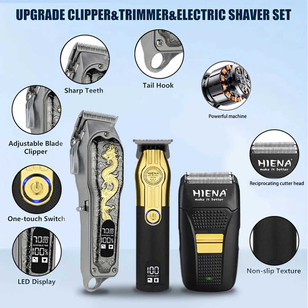 3 pieces of cordless hair clippers professional electric hair clipper set mens beard trimmer shaver USB charging hair clipper set W240806