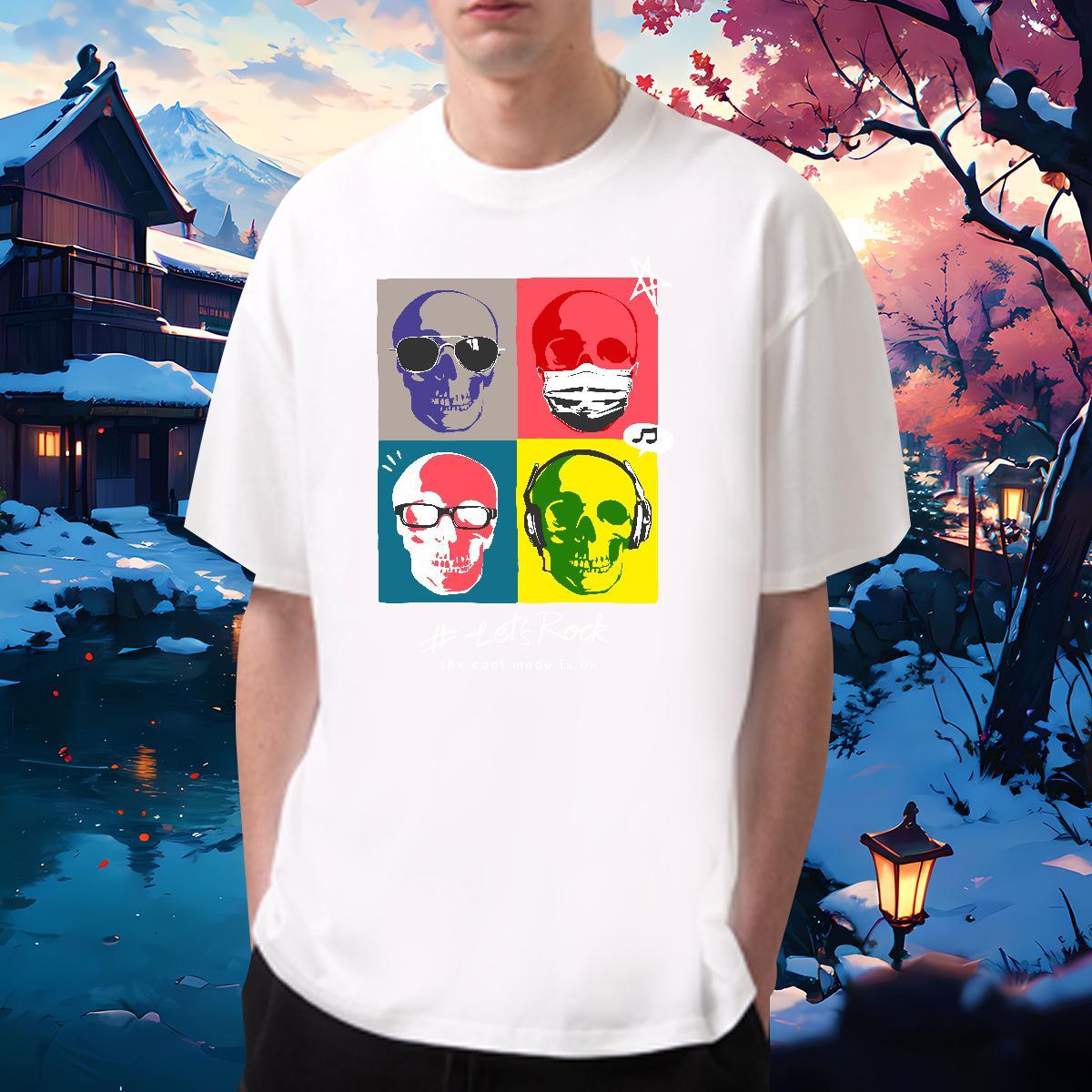 Fashion Casual T Shirt For Man skull Tees Shirts 100% Cotton 230g Outdoor Loose Cartoon Print Short Sleeve Soft Couples T Shirts