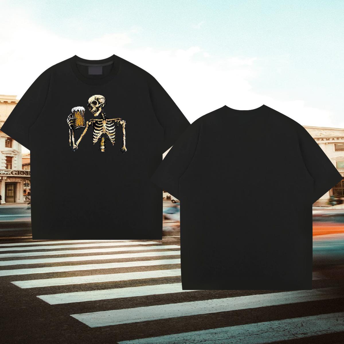 Customized T-Shirts skull Tops 230g 100% Cotton High Street Hip Hop Designer Skull Crew Neck Breathable Men Tshirts