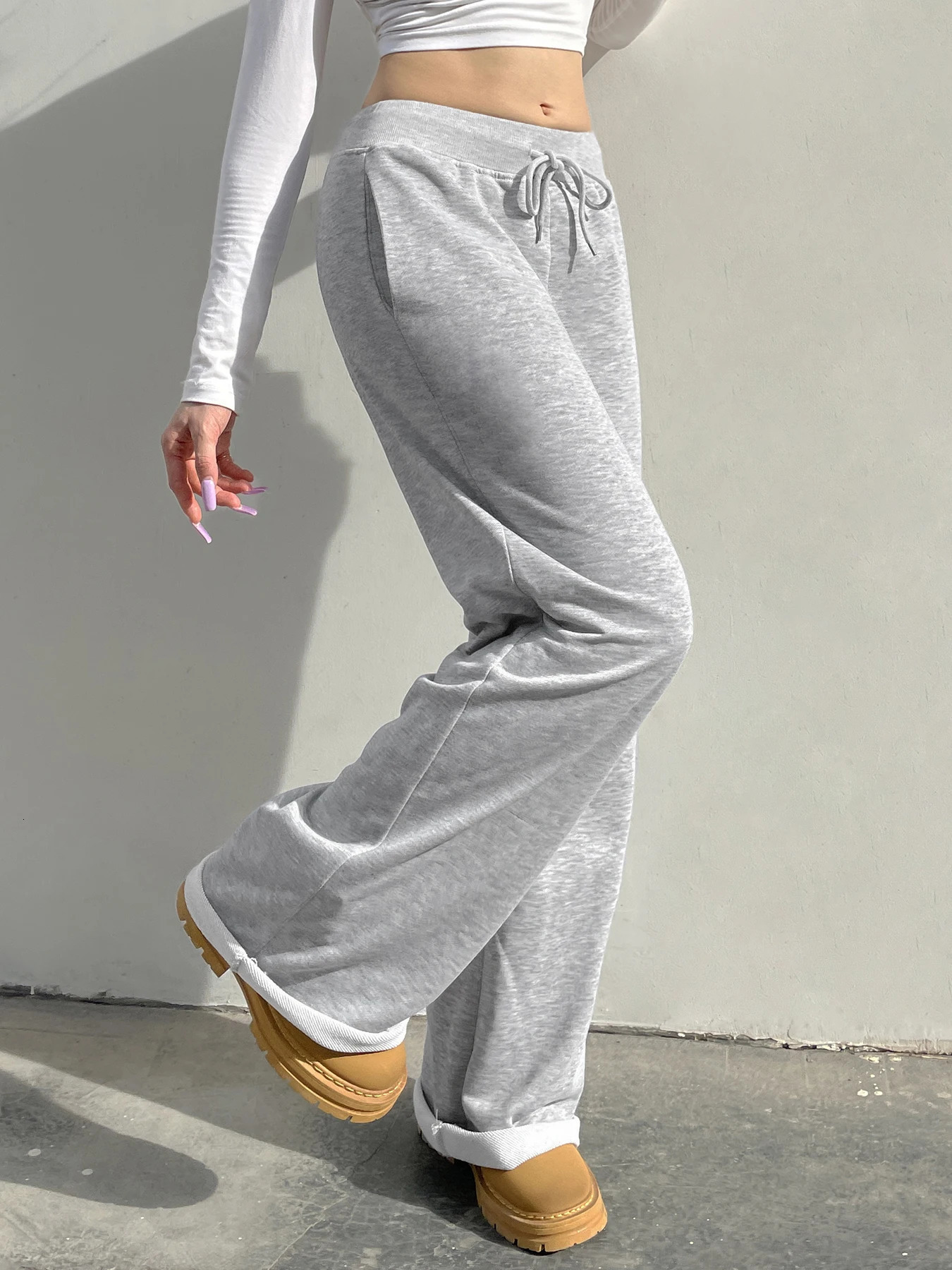 Rockmore Casual Gray Sweatpants Women Basic Straight Baggy Sport Pants Korean Y2k Streetwear Low Waist Trousers Daily Clothes Z260314