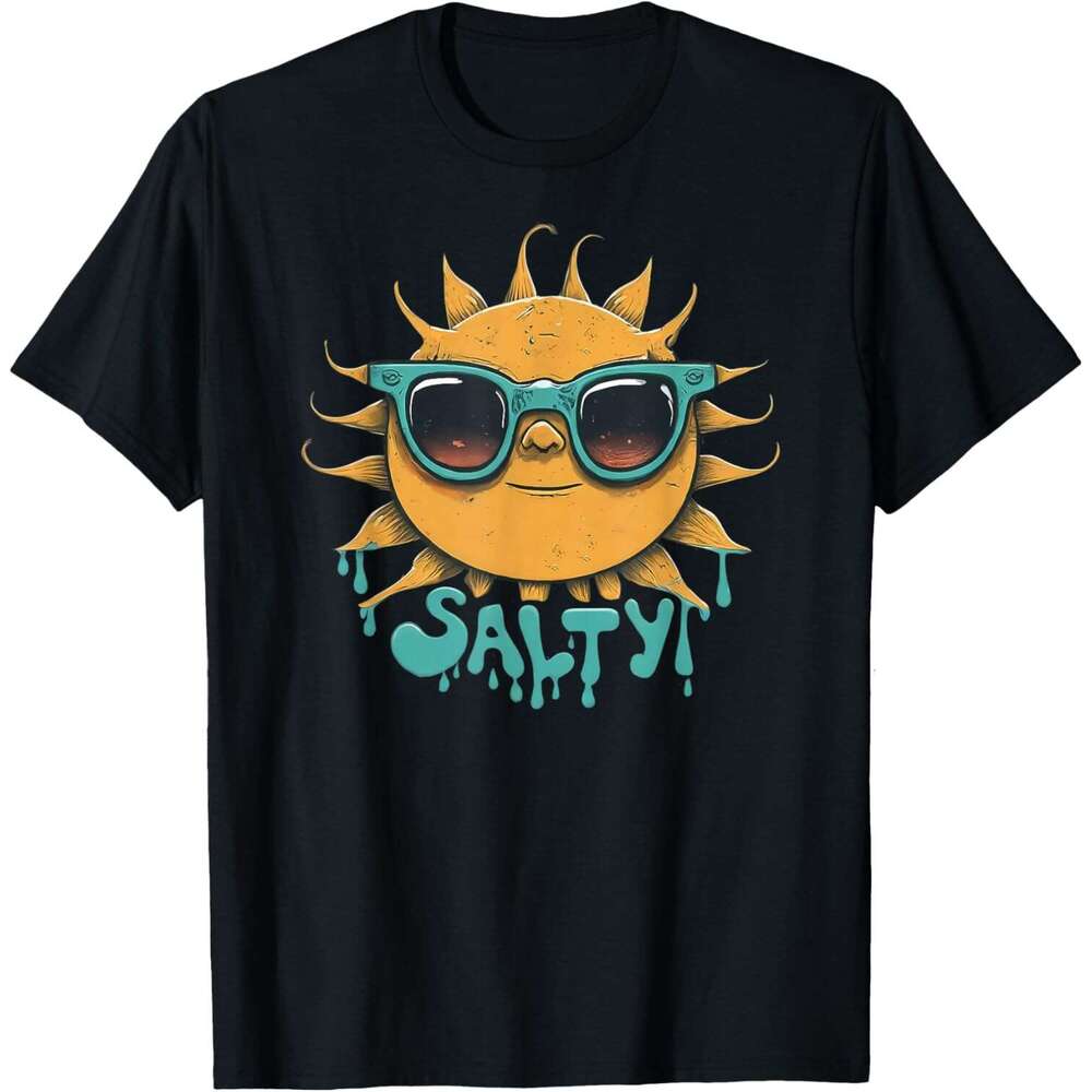 Mens T shirt Big Smiling Sun with Sunglasses Dripping Salty T-Shirt shirts tshirt graphic tee Casual tops summer clothes Short sleeve Free shipping