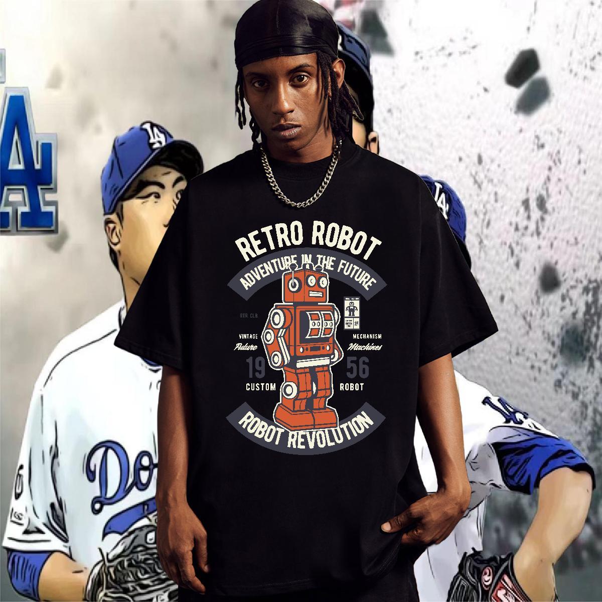 2024 New Men T Shirts robot Wear 230g Pure Cotton Summer Casual Classic Customized Print Breathable Short Sleeve Tshirts