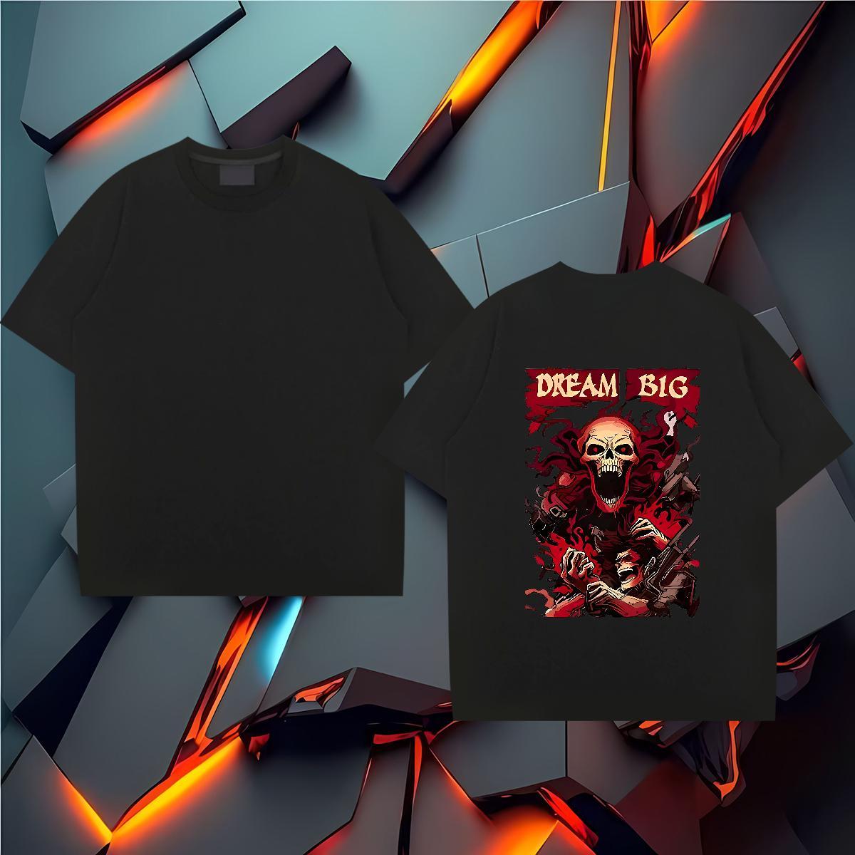 Fashion New T-Shirts for Men skull Tees 230g Pure Cotton Daily Outfit Loose Custom Cartoon Short Sleeve Soft Men Tops Tees