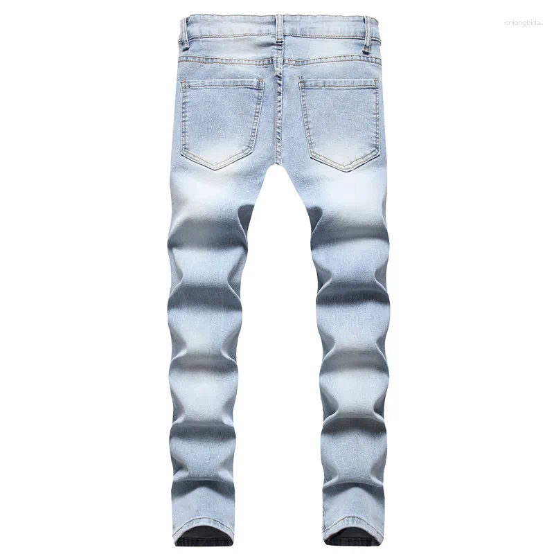 CNLONGBIDA Men's Jeans Stylish Men Skinny Holes Beggar Trousers Stretch Ripped Good Quality Slim Denim Pants Male Clothing