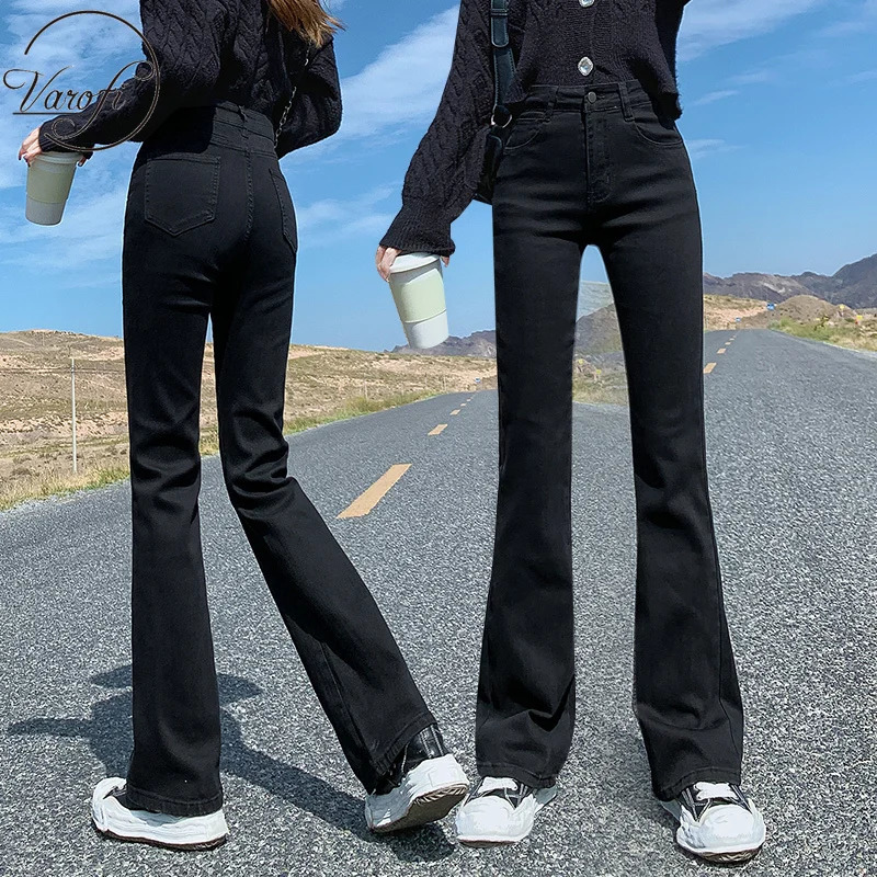 Varofi High waist stretch bell bottoms jeans trousers jeans for women high waist jeans bell bottom jeans y2k jeans black jeans 240807
