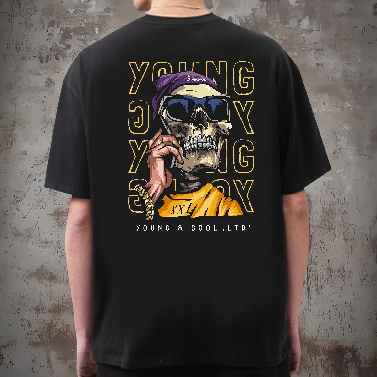 Fashion Designer T shirt skull Tops Tees 230g 100% Cotton Casual Daily Wear Loose Fit Black Oversized Breathable Crew Neck Men Tees