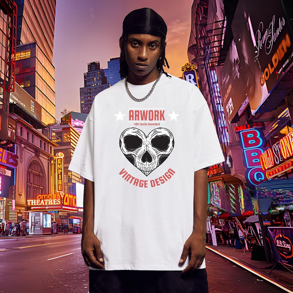 2024 Summer Men T Shirts skull Wear 100% Cotton 230g Street Casual Classic White Plus Size Breathable Crew Neck Tshirt for Man Woman