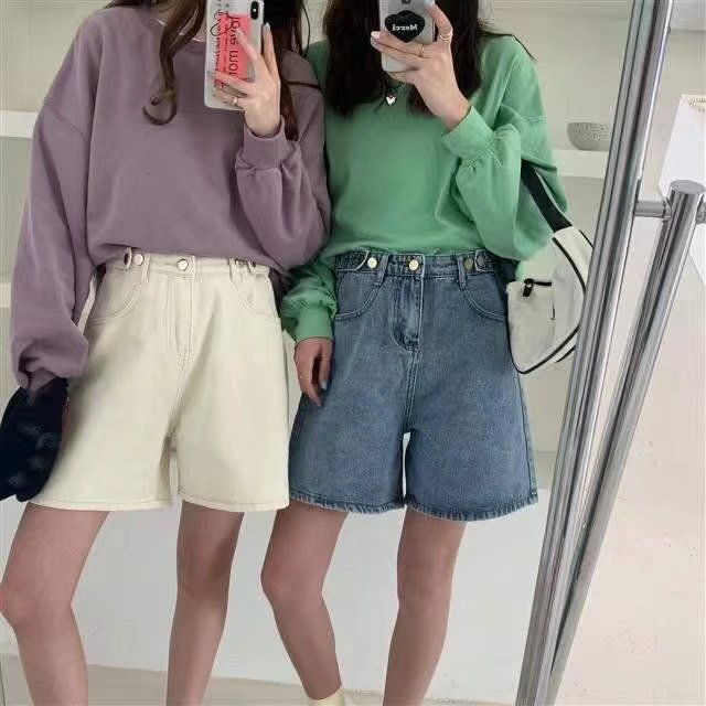 Thin pants for women in summer, cropped shorts, loose and slimming straight wide leg pants, high waisted jeans, Instagram trendy