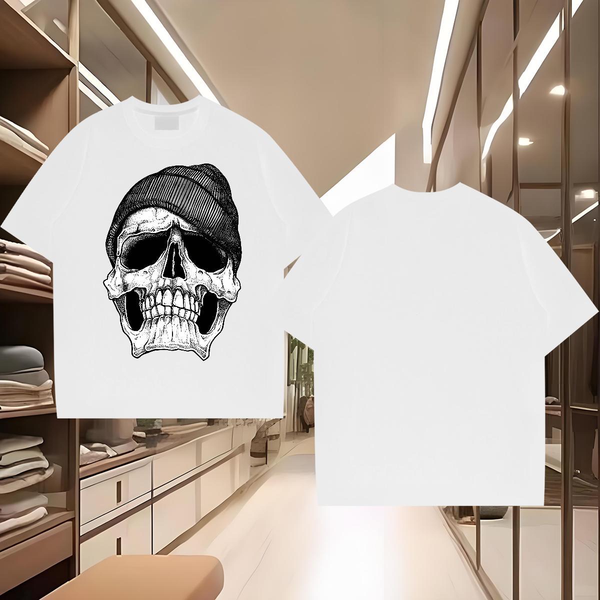 2024 New T Shirt For Man skull Tshirts 230g 100% Cotton Hip Hop Unisex Custom Cartoon O Neck Short Sleeves Men Tshirts