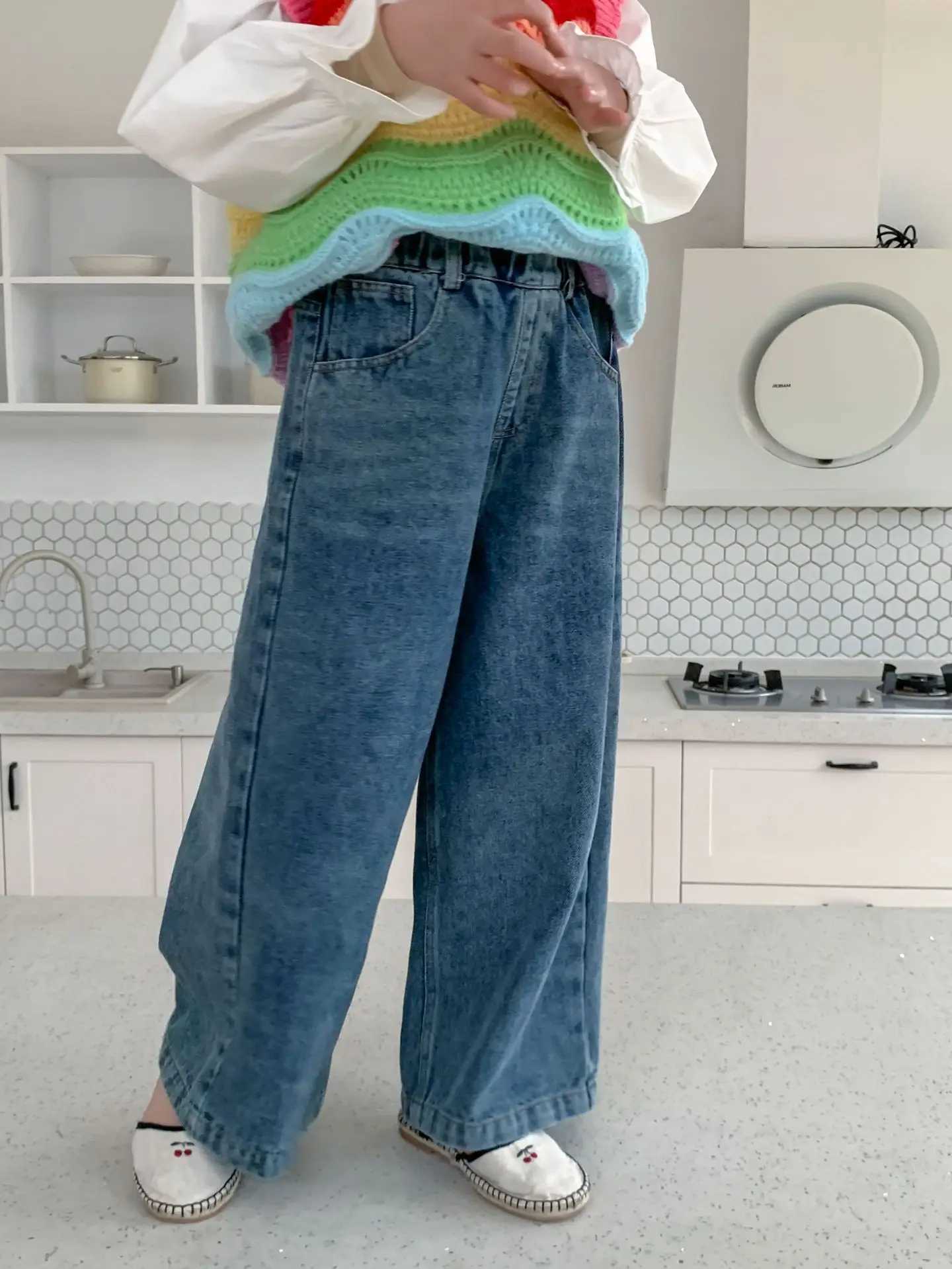 Jeans Spring Autumn fashion wide leg denim pants Girls washed jeans loose jeans