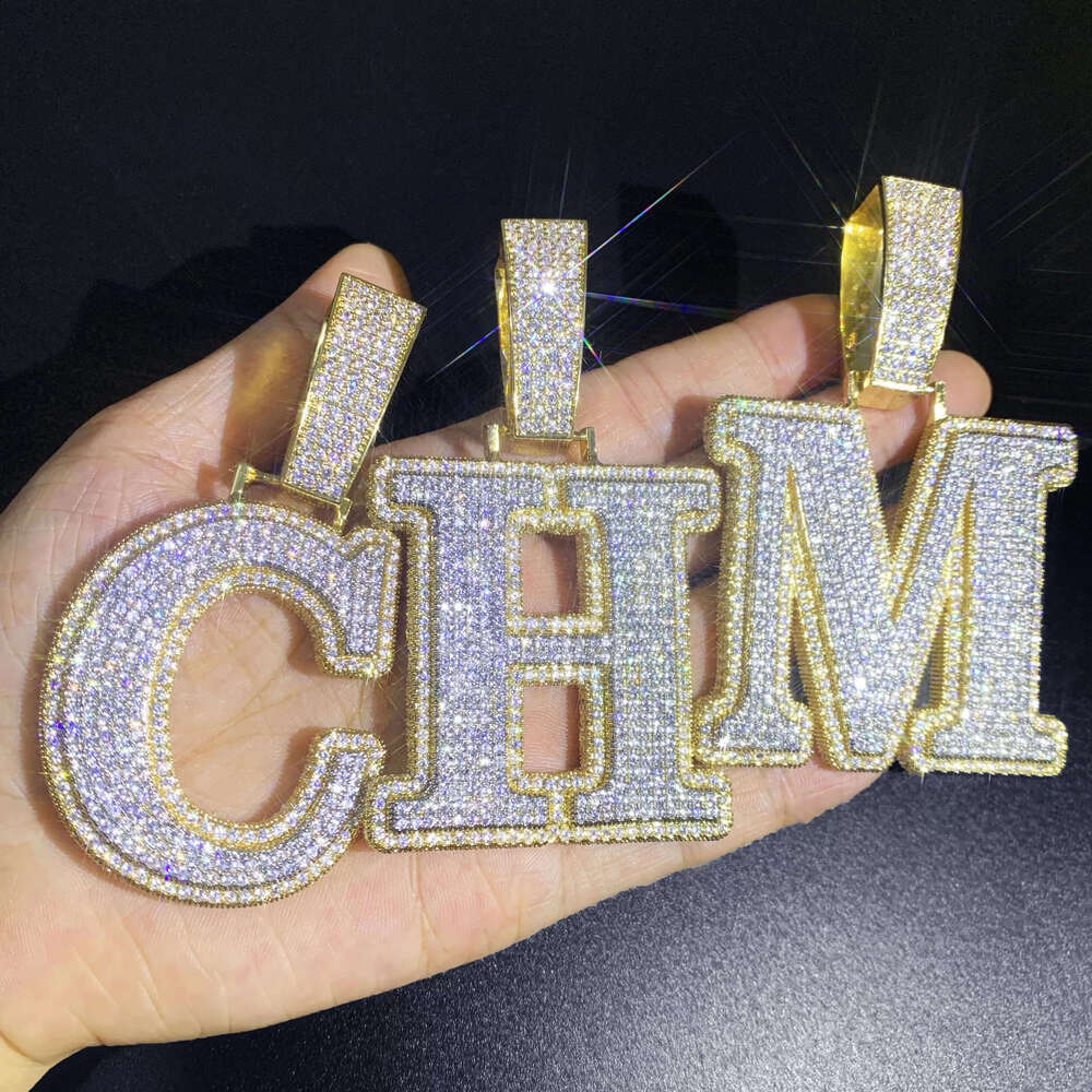 Custom Hip Hop A-Z Letter Name Iced Out Pendant Necklace VVS Moissanite D Sier