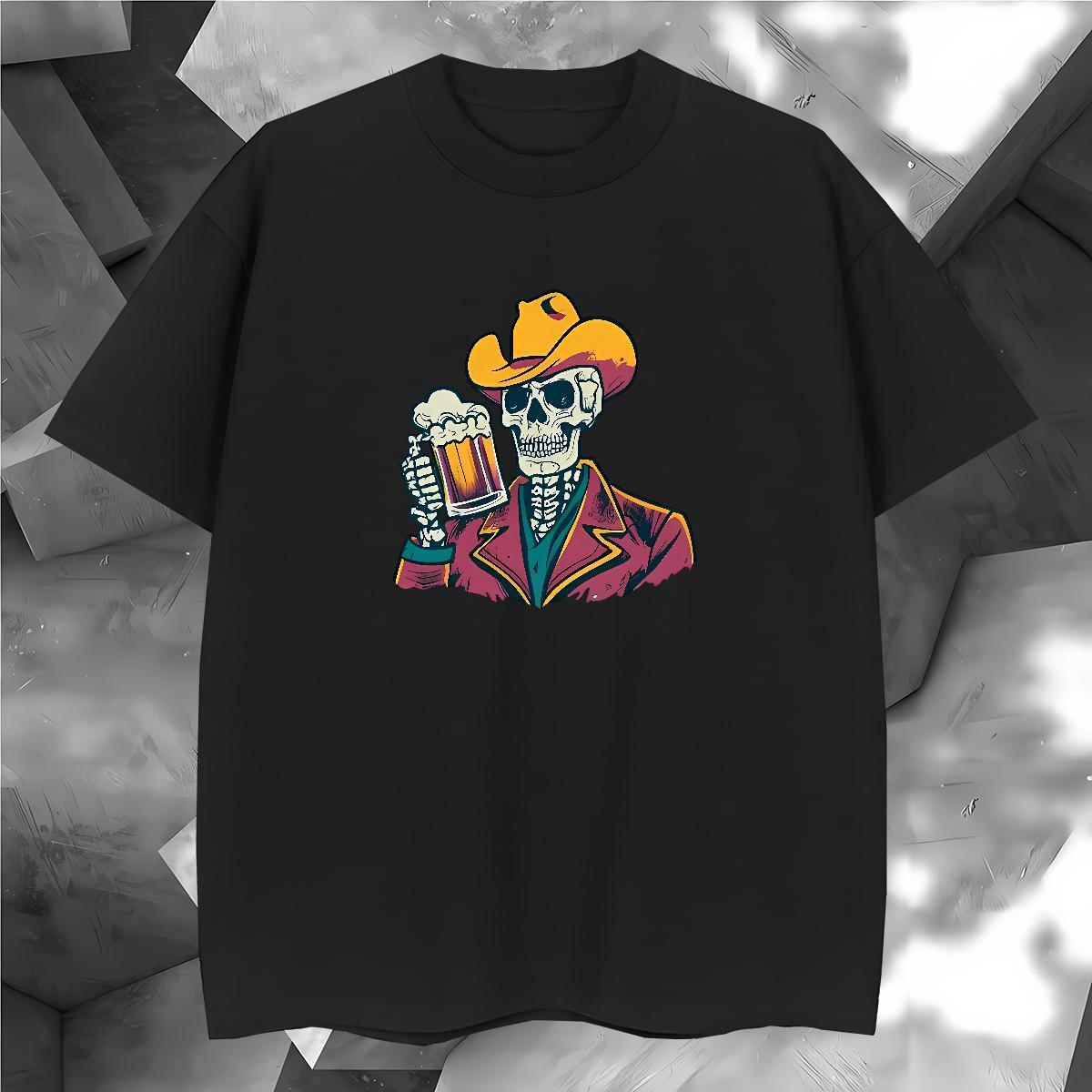 2024 Summer Men T Shirts skull Tops Tees 100% Cotton 230g Street wear Hip Hop Comfortable Plus Size Cartoon Breathable Crew Neck Mens Tshirts