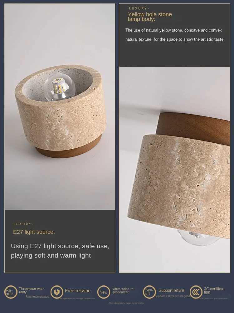 wind Natural tunnel stone Ceig Wabi Sabi corridor balcony LED lighting decoration pending light bedside table wall lamp Y240802