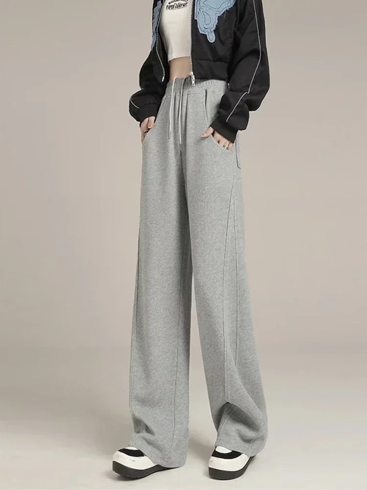 HOUZHOU Wide Leg Sweatpants for Women Sport Pants High Waist Casual Oversize Gray Trousers Gym Female Clothing Korean Streetwear Z260314