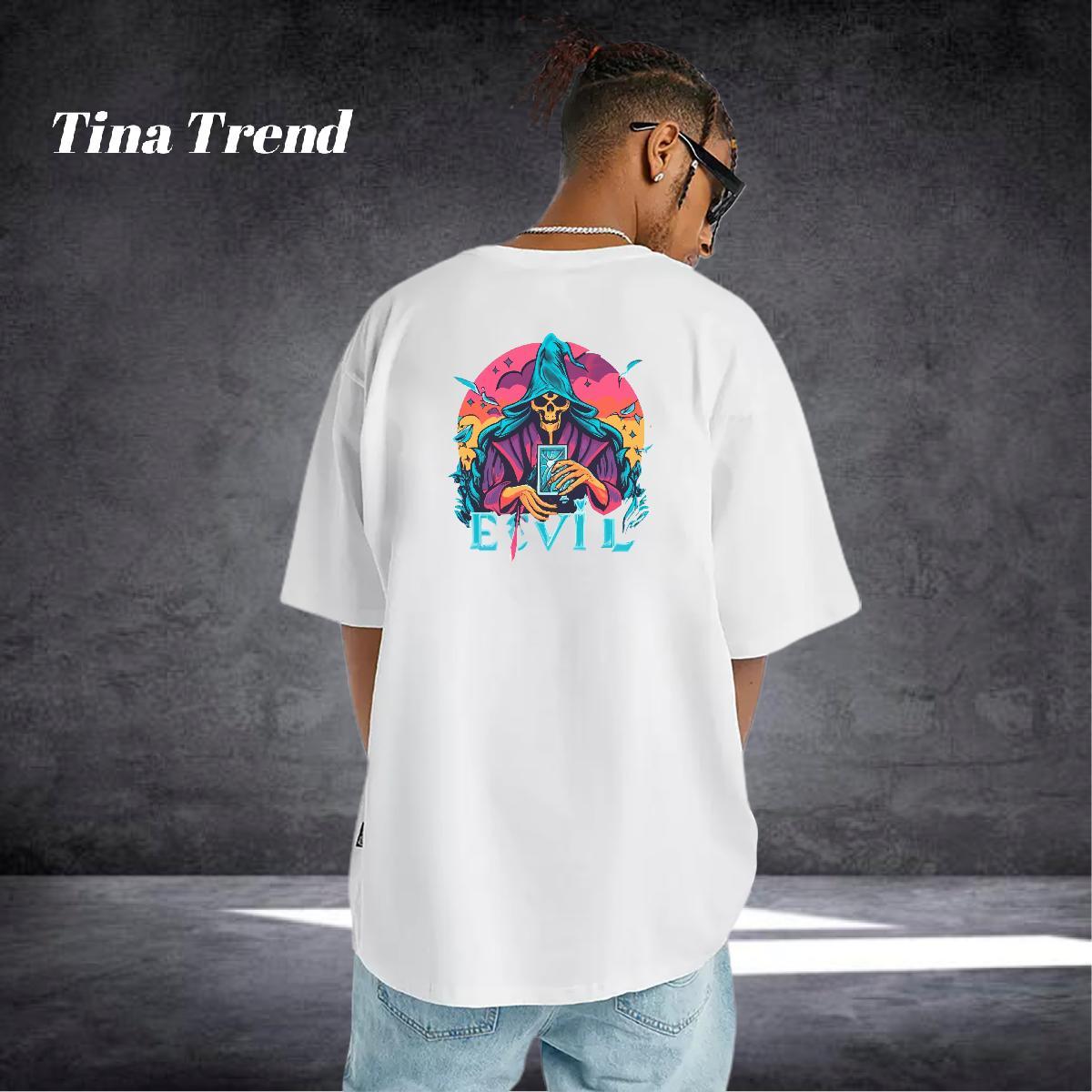 2024 Summer Man T Shirts skull Clothes 230g 100% Cotton Summer Casual Loose Fit Anime Print Breathable Crew Neck Men Tees