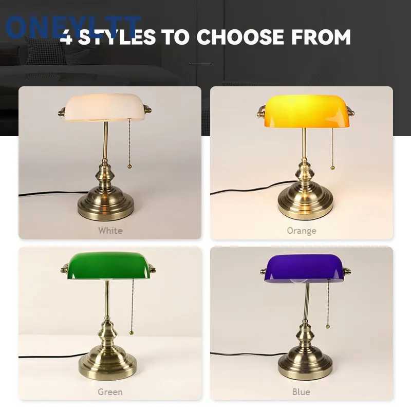 Classical vintage banker lamp table lamp E27 with switch Green glass lampshade cover desk lights for bedroom study home reading Y240806