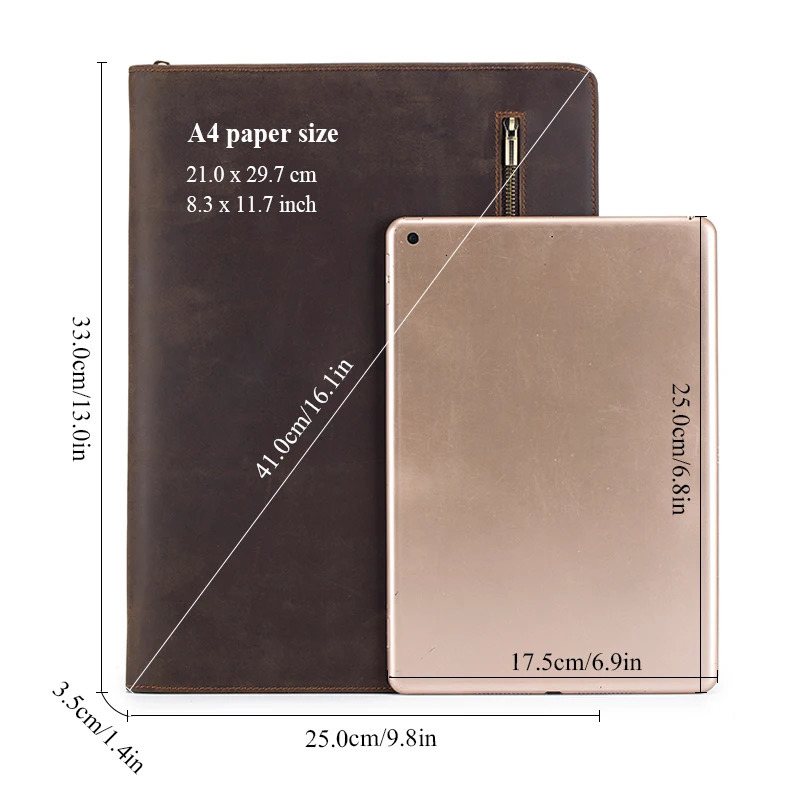 Multifunction A4 Crazy Horse Leather Padfolio Portfolio Men File Folder Phone Document Holder Organizer Executive Briefc 240806