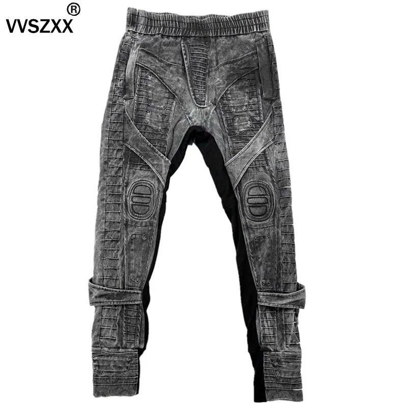 Waste Soil Style Asymmetric Distressed Washed Hollow Function Motorcycle Casual Pants for Men 240806