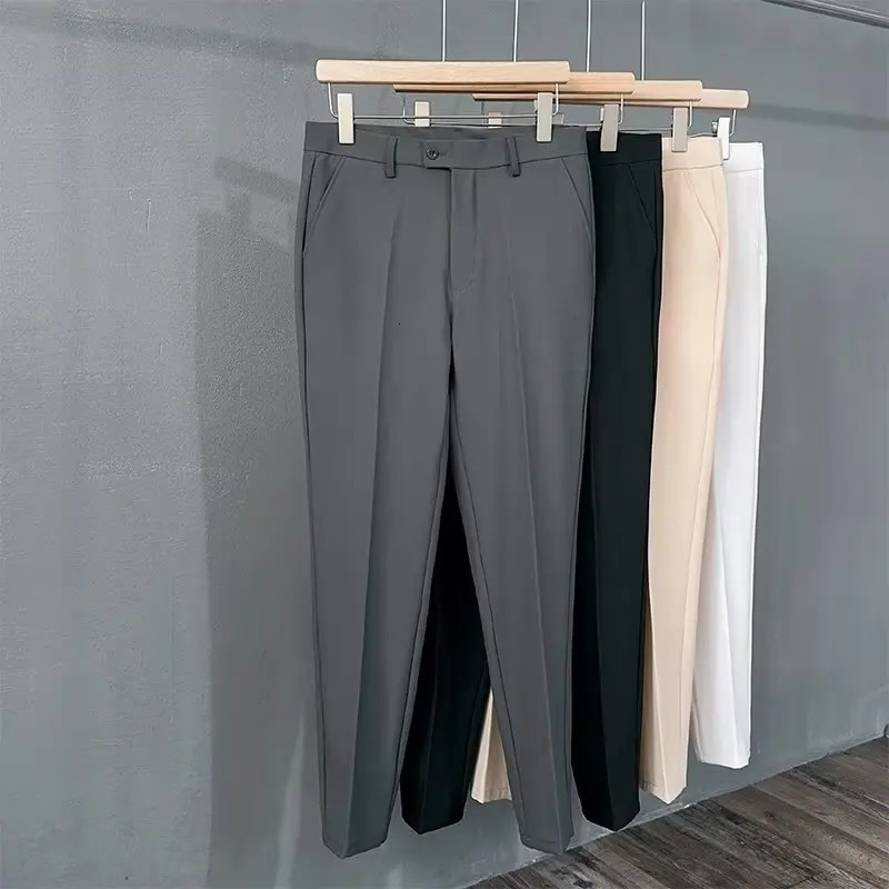 Spring Summer Suit Pants Men Fashion Business Draped Casual Slim Classic Male Clothing Solid Color Trousers 240806