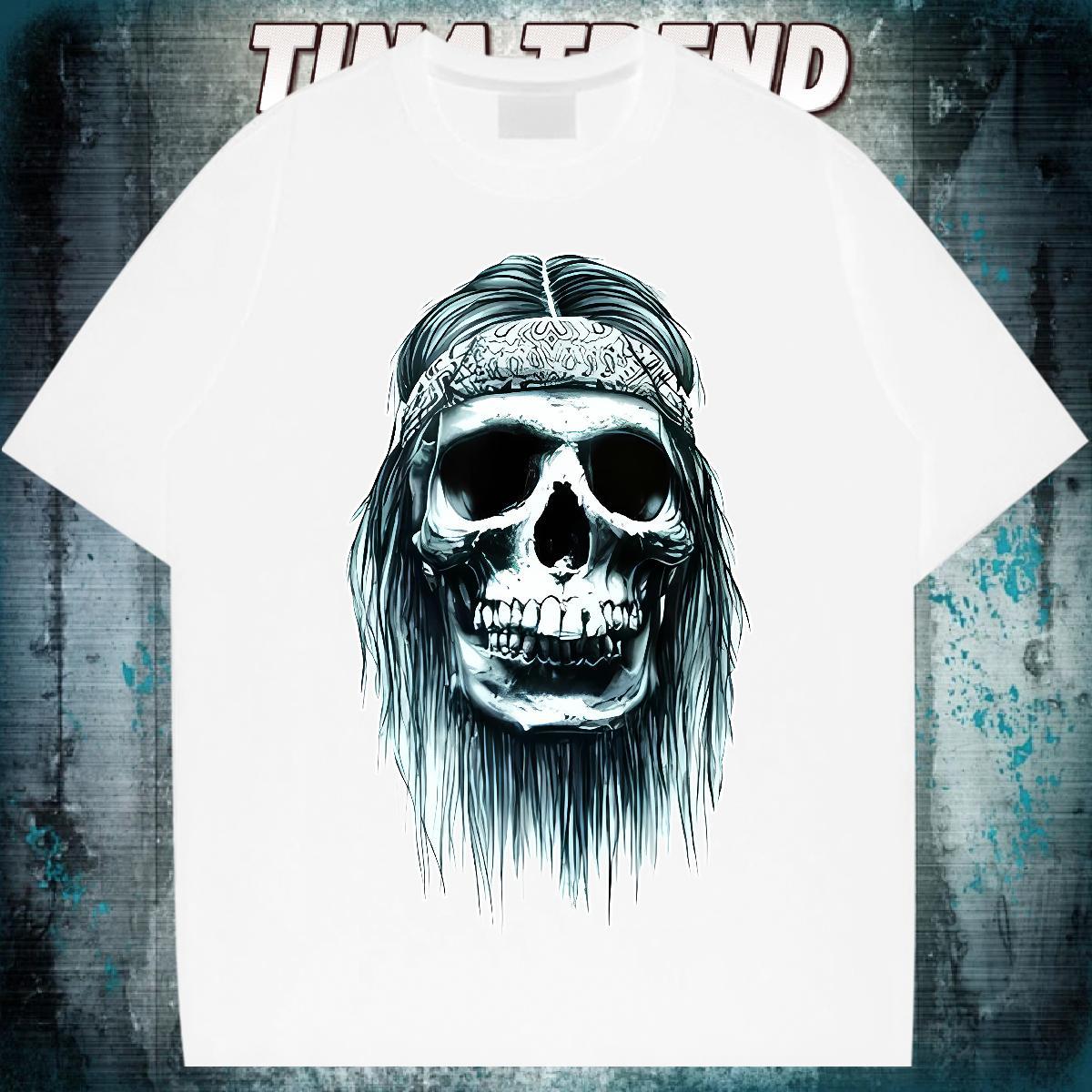 New T-Shirts for Men skull Polos 230g Pure Cotton Hip Hop Cool Design Oversized 4XL Crew Neck Breathable Couples T Shirts