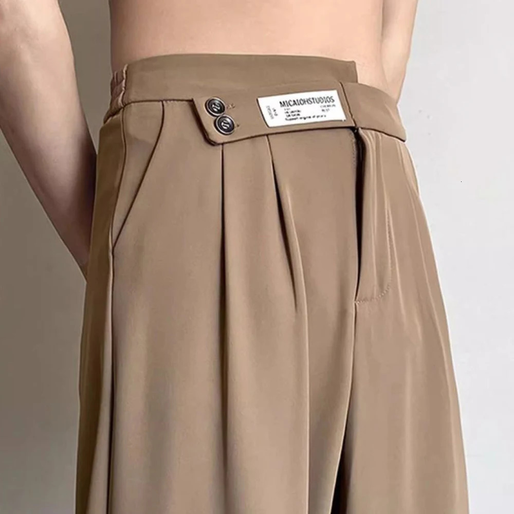 Suit Pants For Men Fashionable And Elegant Loose Straight Casual British Style Solid Color HighWaisted WideLeg 240806
