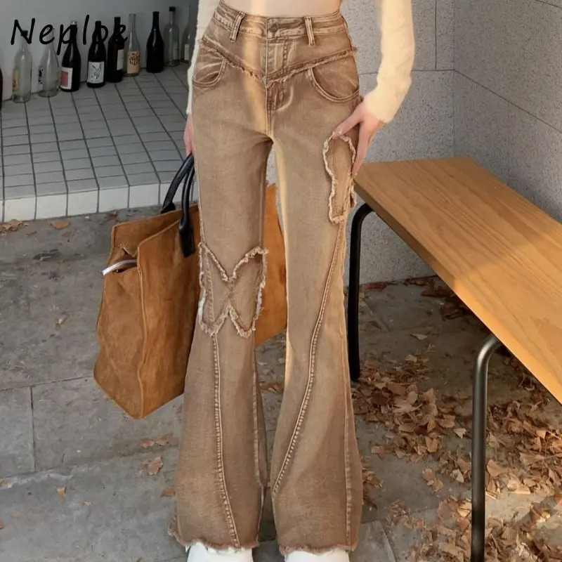 Neploe Streetwear Y2K Vintage Wide Leg Trousers Butterfly Spring Harajuku tie Bell-Bottoms Stretch Casual High Waist Pants 240807