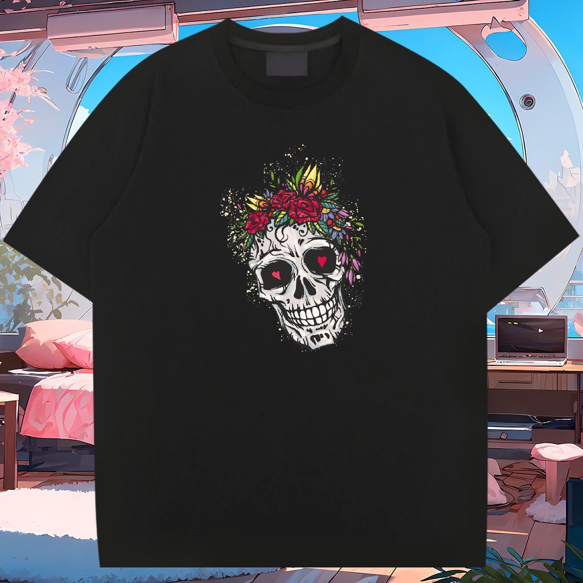 Fashion T-Shirts for Men skull Tee Shirt 230g 100% Cotton Street Cool Custom Print Plus Size Pure Cotton Men Tees