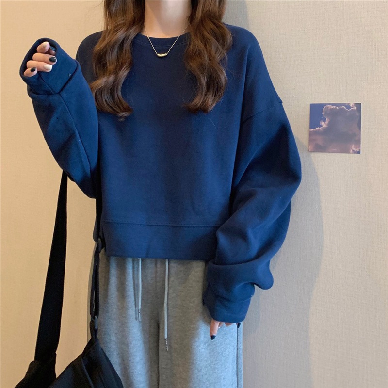 Autumn and Winter New Korean Solid Round Neck Loose Women's Sweater Female Student Thin Top Trendy
